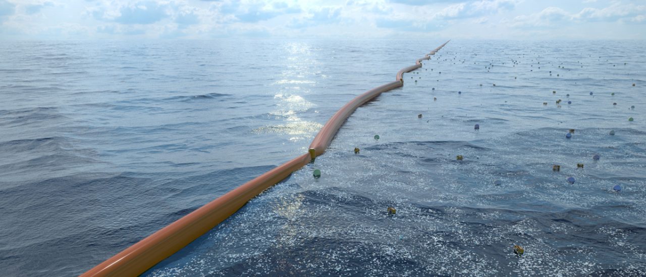 So könnte eine der geplanten Barrieren aussehen – hier in einer Computer-Animation. Rechte: The Ocean Cleanup