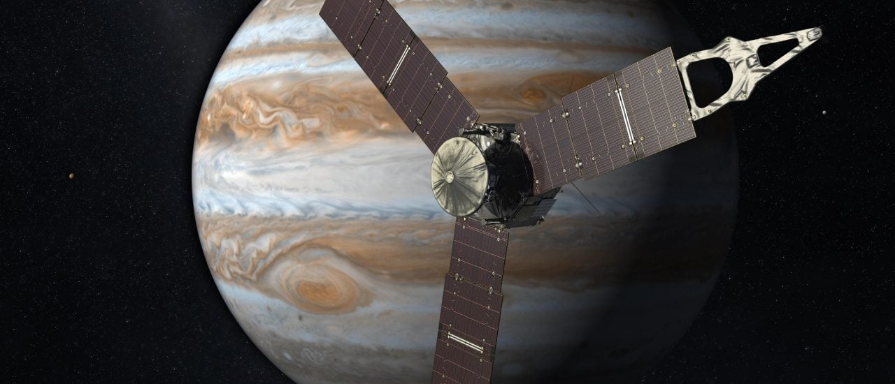 Immer rund um den Riesen: Die Raumsonde Juno umkreist den Planeten Jupiter. Foto: NASA | JPL-Caltech / nasa.gov
