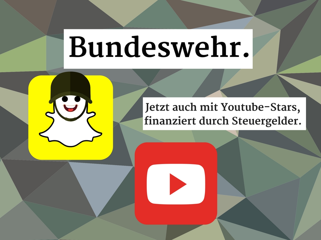 So könnte ein Werbeplakat der Bundeswehr für neue Rekruten aussehen. Foto: Merten Waage © Logos: Youtube / Snapchat | Merten Waage / Canva.com