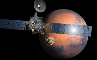 Der „Trace Gas Orbiter“ ist in einer Umlaufbahn zum Mars und „Schiaparelli“ fliegt zum roten Planeten. Foto: | ESA – D. Ducros / esa.int
