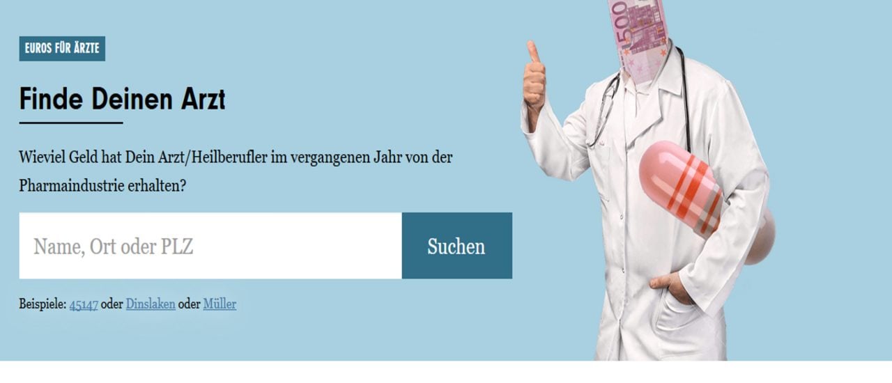 So sieht die Ärztedatenbank von correctiv.org und Spiegel Online aus. Screenshot: | correctiv.org