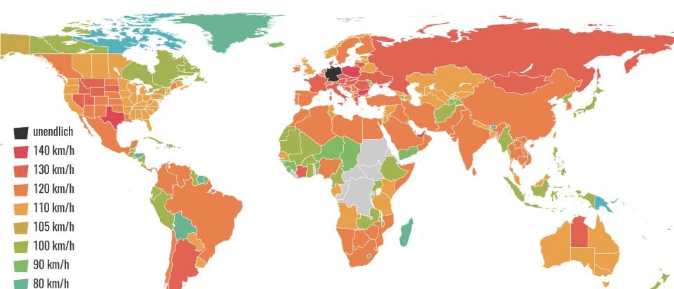 Karte der Woche | Tempolimit auf Autobahnen – Nur Deutschland ohne