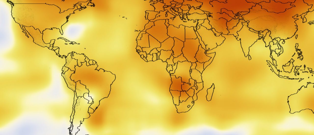 Noch ist die NASA so frei: Eine Karte visualisiert die Erderwärmung der vergangenen 60 Jahre. Rot sind zwei Grad Celsius. Bild: NASA/GISS NASA | Goddard Institute for Space Studies / NASA