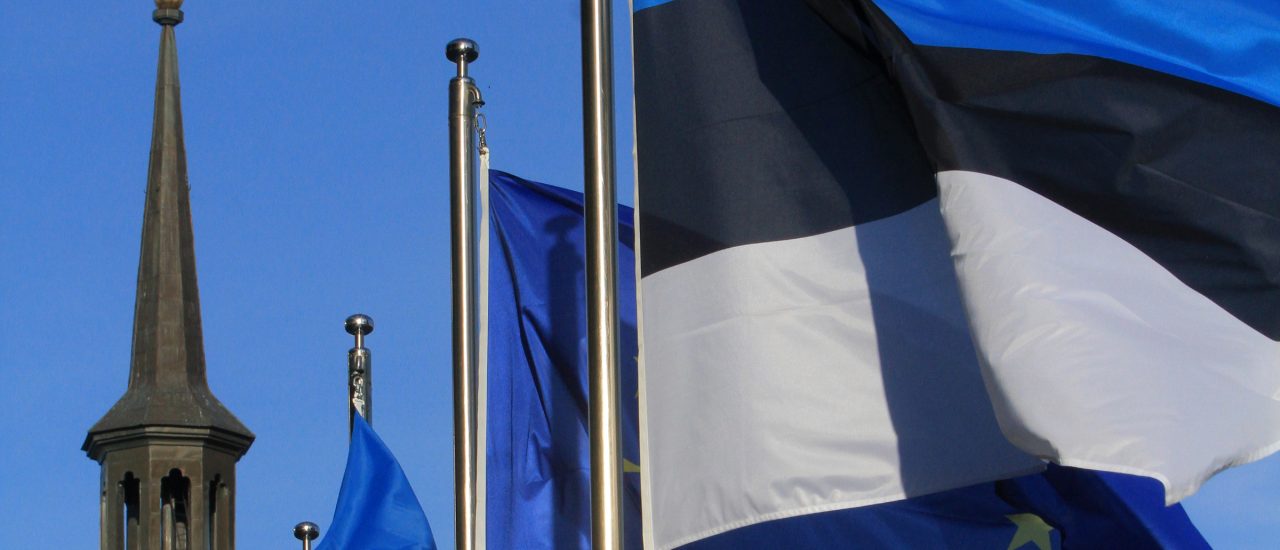 Am 01. Juli übernimmt Estland (Fahne im Vordergrund) den EU-Ratsvorsitz. Foto: Petras Malukas / AFP