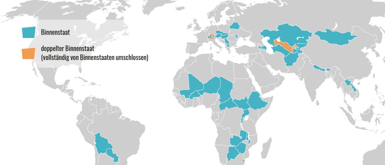 Ein Viertel aller Länder sind Binnenstaaten. Grafik: Karte der Woche | Katapult Magazin