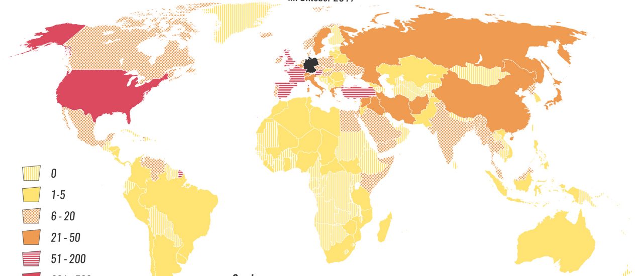 Die Karte zeigt, wie häufig in Deutschland über andere Länder berichtet wurde. Foto: Karte der Woche | katapult-magazin