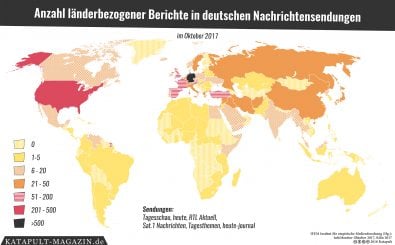 Die Karte zeigt, wie häufig in Deutschland über andere Länder berichtet wurde. Foto: Karte der Woche | katapult-magazin