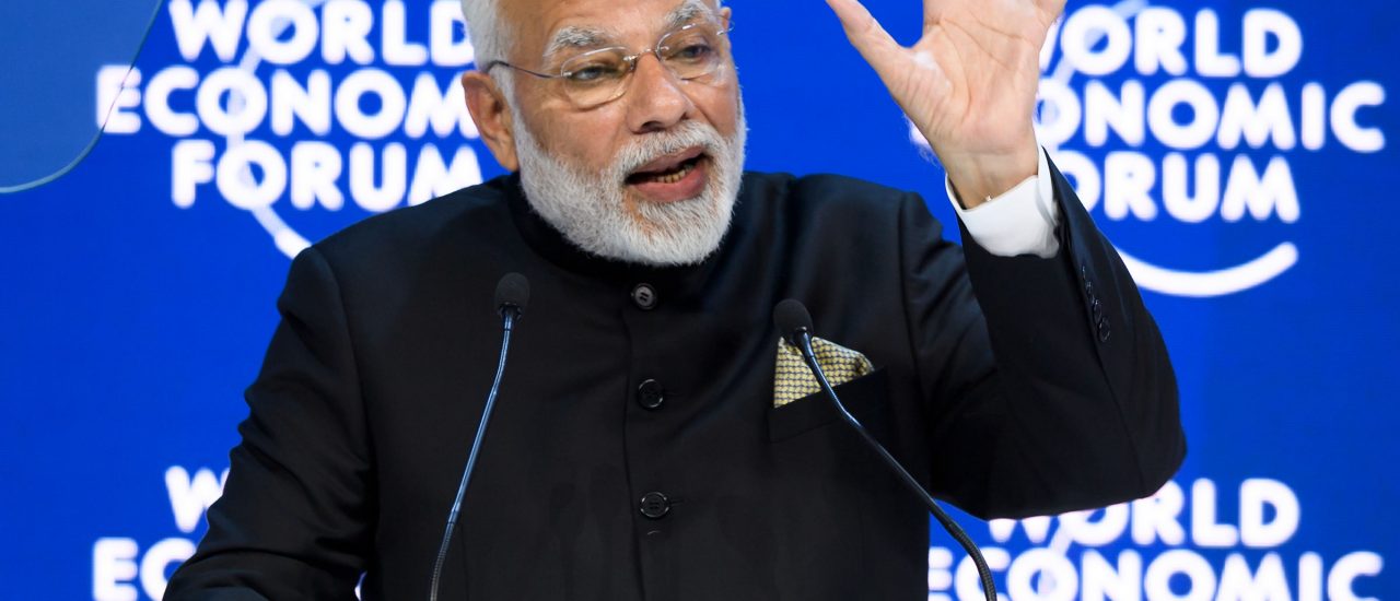 Der indische Premierminister Narendra Modi hält die Eröffnungsrede beim Weltwirtschaftsforum in Davos. Foto: Fabrice Coffrini |AFP