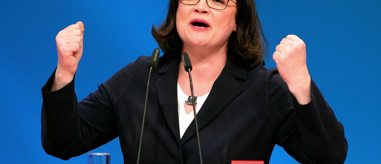 Schafft sie den Neuanfang? Andrea Nahles ist die neue SPD-Vorsitzende. Foto: Daniel Roland | AFP