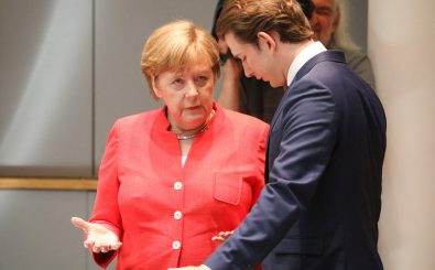 Offene Grenzen nicht für Alle. Kanzlerin Merkel und Kanzler Kurz beim EU-Gipfel in Brüssel. Foto: Ludovic Marin | AFP