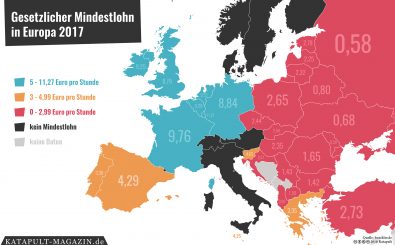 Wie hoch ist der Mindestlohn in Europa? Unsere Karte der Woche. Bild: Gesetzlicher Mindestlohn in Europa | Katapult Magazin