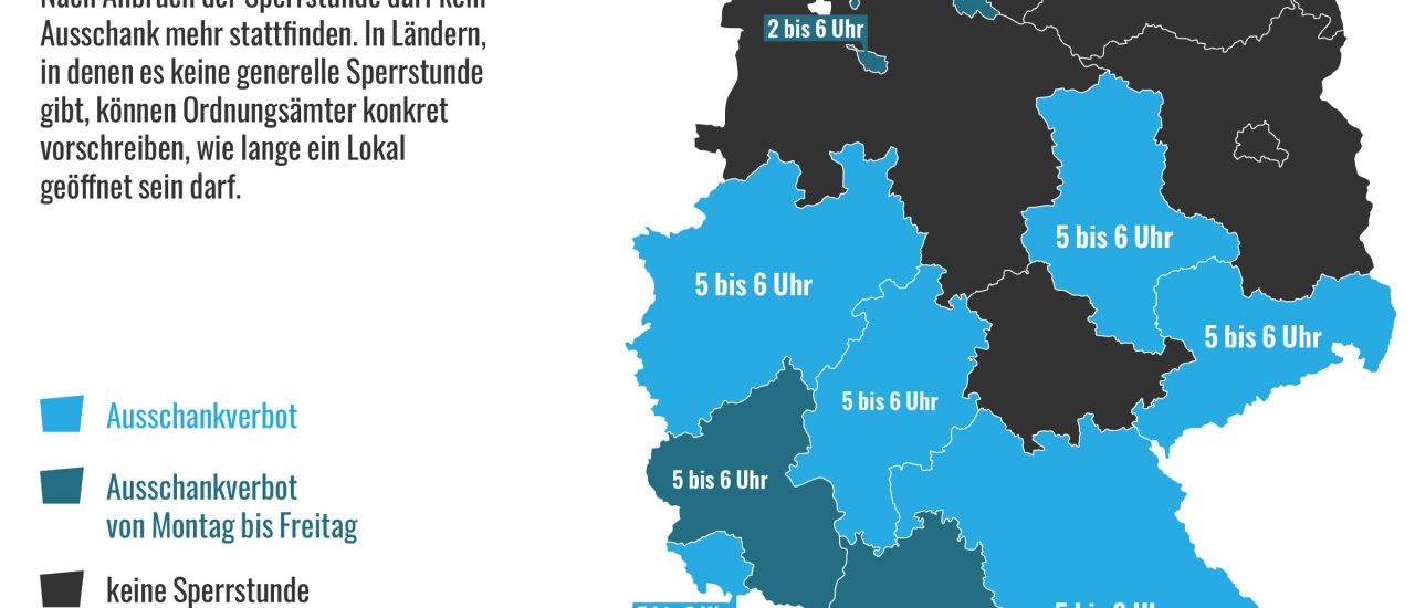 Wo bekommt man früh morgens noch ein Bier? Unsere Karte der Woche. Bild: Sperrstunde in Deutschland | Katapult-Magazin