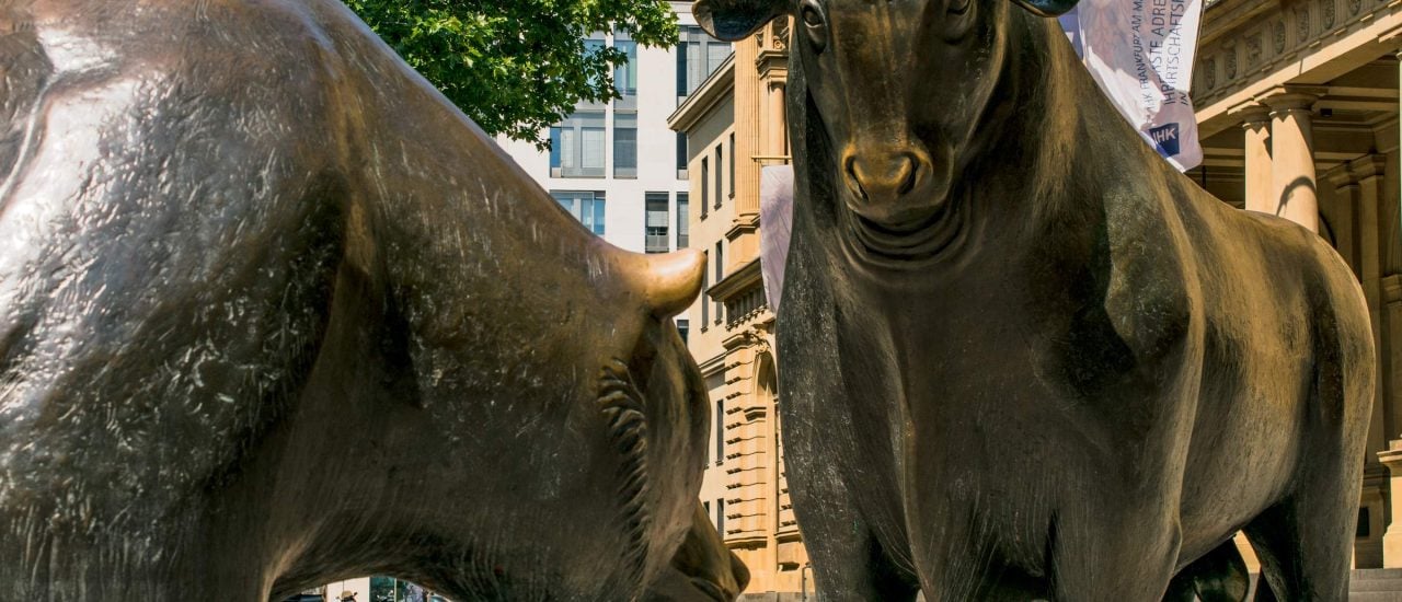 Der Bulle und der Bär symbolisieren das Auf und Ab an der Börse. Foto: episterra | shutterstock