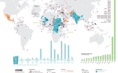 Die Karte der Woche zeigt aktuelle Konflikte, Friedensmissionen und Interventionen im 21. Jahrhundert. Foto: Sebastian Haupt | Katapult-Magazin