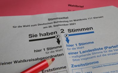 Briefwahlschein für die Bundestagswahl 2021. Foto: Ralf Liebhold / shutterstock. 