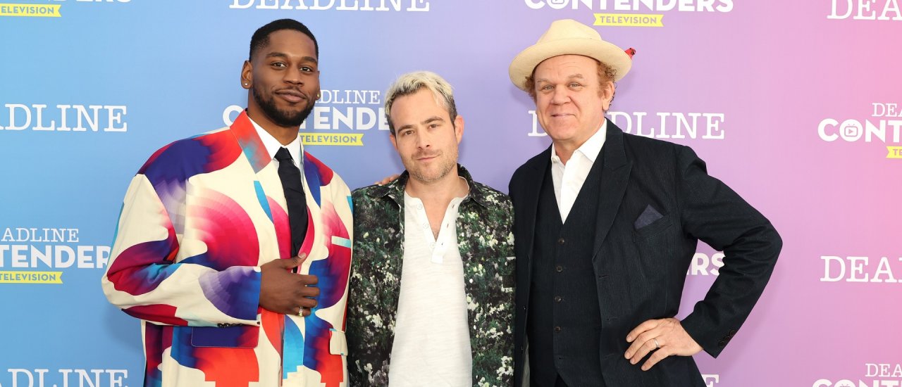 LOS ANGELES, CALIFORNIA – APRIL 10: (L-R) Actor Quincy Isaiah, Showrunner/Writer/EP Max Borenstein, and actor John C. Reilly from HBO Maxs Winning Time: The Rise of the Lakers Dynasty attend Deadline Contenders Television at Paramount Studios on April 10, 2022 in Los Angeles, California.   Amy Sussman/Getty Images for Deadline Hollywood /AFP (Photo by Amy Sussman / GETTY IMAGES NORTH AMERICA / Getty Images via AFP)