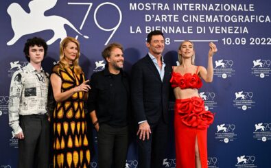 (From L) Australian actor Zen McGrath, US actress Laura Dern, French director Florian Zeller, Autralian actor Hugh Jackman and British actress Vanessa Kirby pose on September 7, 2022 during a photocall for the film „The Son“ presented in the Venezia 79 competition as part of the 79th Venice International Film Festival at Lido di Venezia in Venice, Italy. (Photo by Andreas SOLARO / AFP)