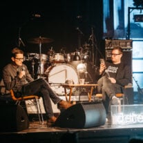 Christian Bollert und Ulf Buermeyer beim detektor.fm-Livepodcast. Foto: Ina Lebedjew / detektor.fm