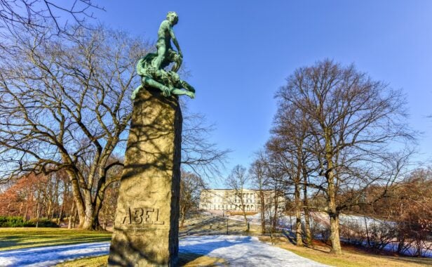Vigeland Niels Henrik Abel Monument in in the south-east corner of Slottsparken (the palace grounds), since then called Abelhaugen in Oslo, Norway.